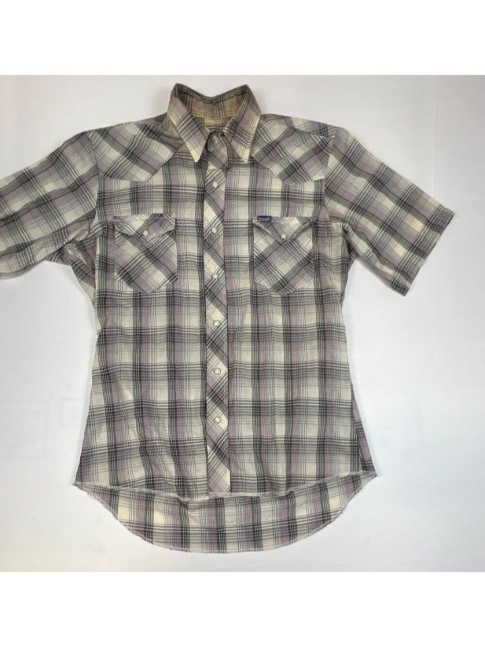 Vtg 80s Wrangler Western Pearl Snap Shirt Made in USA Plaid Short Sleeve Medium